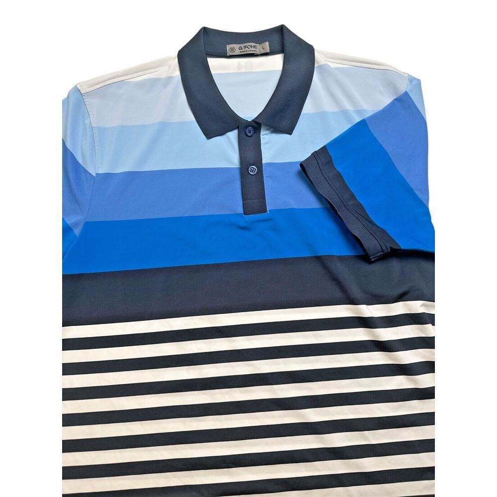 G/FORE‎ Polo Mens Large Multi Blue Striped Golf Performance Stretch G4 S/TWT